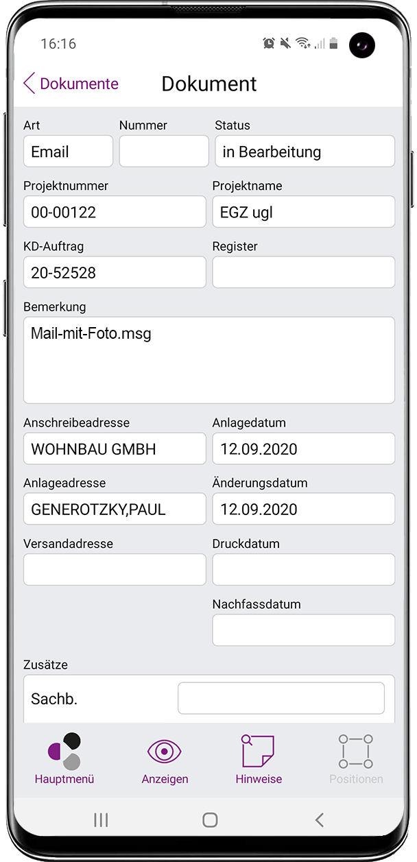 Label Mobile: Auftragsdokument